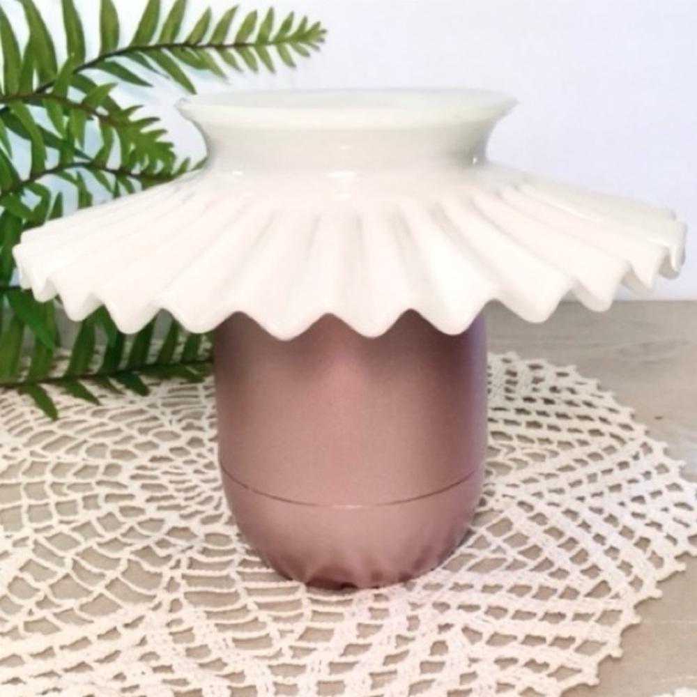 Antique Milk Glass Ruffled Oil Lamp Chimney Shade Topper - Picture 2 of 12